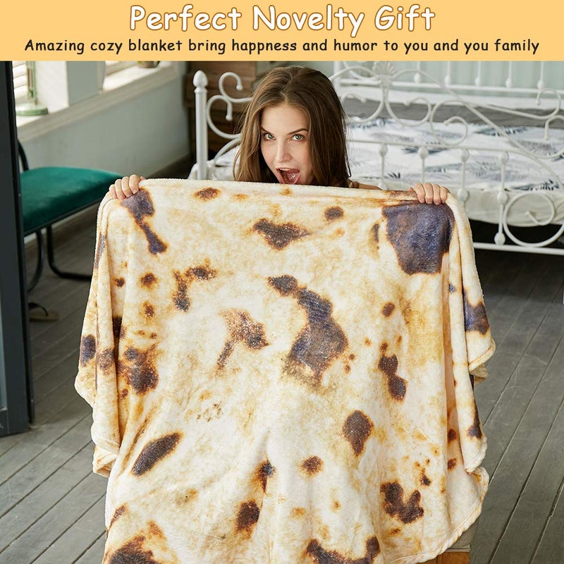 SeaRoomy Burritos Tortilla Throw Blanket, Tortilla Wrap Blanket, Novelty Tortillas Round Giant Round Soft Blankets for Adults and Kids (Brown, 60 inches) - Image 2